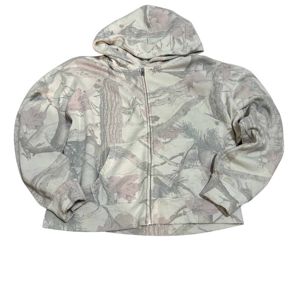 Hollister Cream and Taupe Camo Zip Hoodie